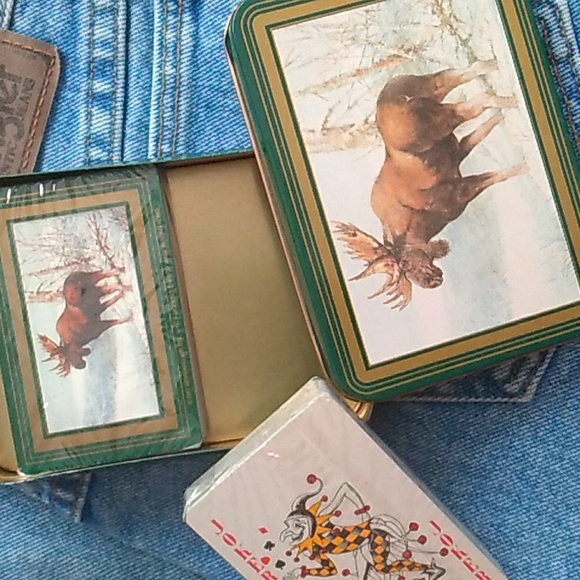 🫎 CABIN RUSTIC MOOSE Deck of CARDS Tin Box 5 X 4 - Picture 2 of 14